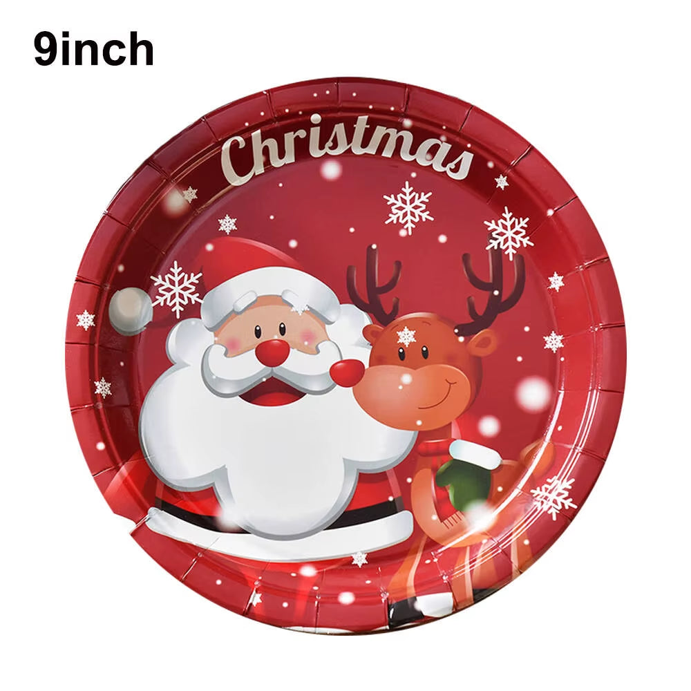 10-50Pcs 9Inch Christmas Disposable Paper Plates Vintage Xmas Party Table Decoration Holiday Party Supplies Dessert/Salad Plates