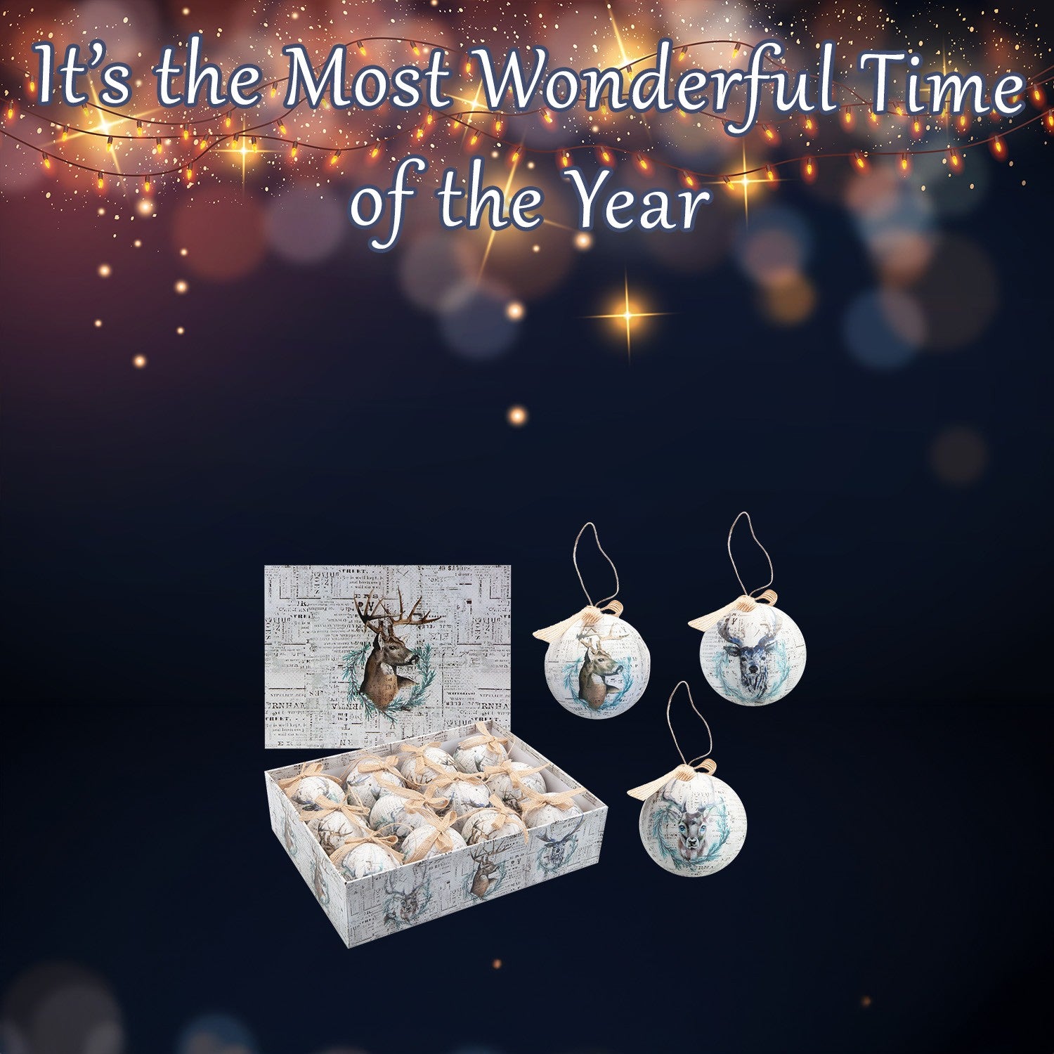 Christmas Bauble Decoration Antique Stag Boxed 12 Piece 7. 5Cm Bauble Set Stag