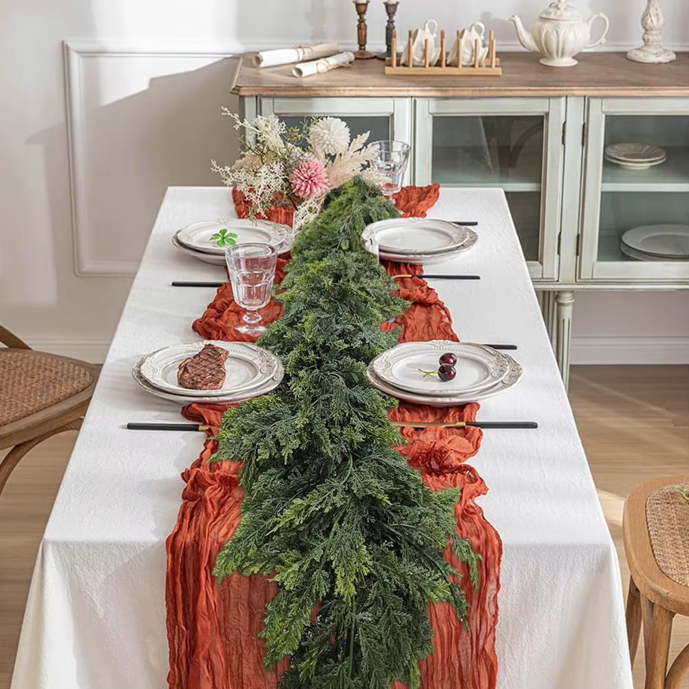 6Ft Pinegarland for Christmas Artificial Cedar Garlands Denses Real-Touch Wreath Ornament for Holiday Fireplace Table Home Decor