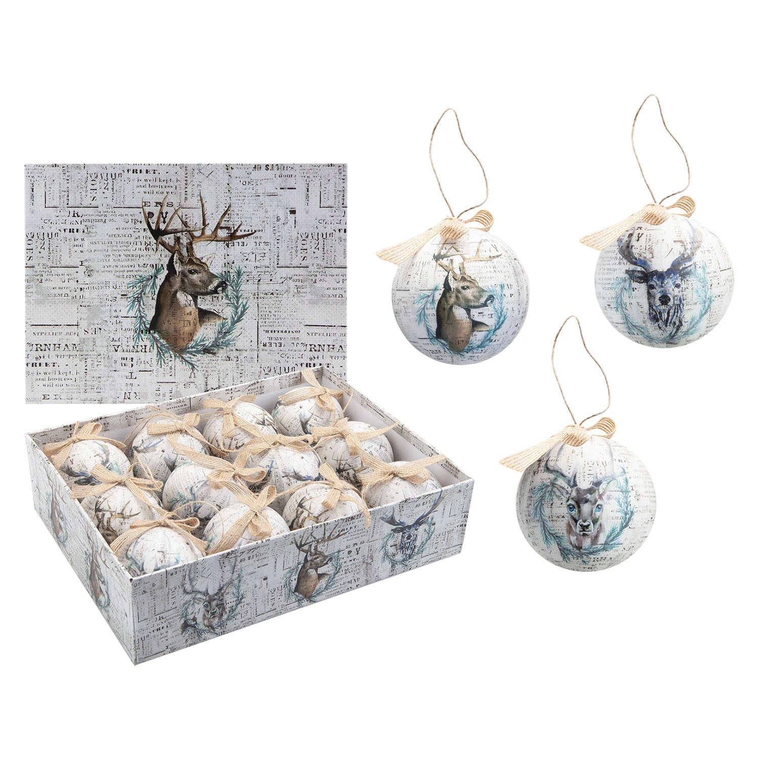 Christmas Bauble Decoration Antique Stag Boxed 12 Piece 7. 5Cm Bauble Set Stag