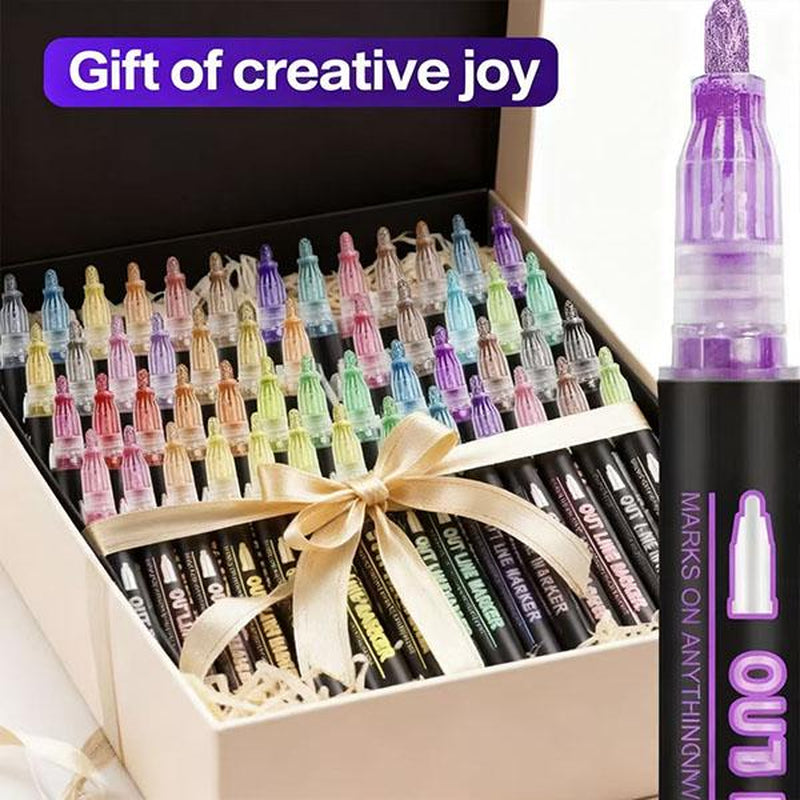 Vibrant Multi-Color Double Outline Marker Pens - Perfect for Creative DIY, Graffiti, and Scrapbooking (Available in 8, 24, 36, or 48 Colors)