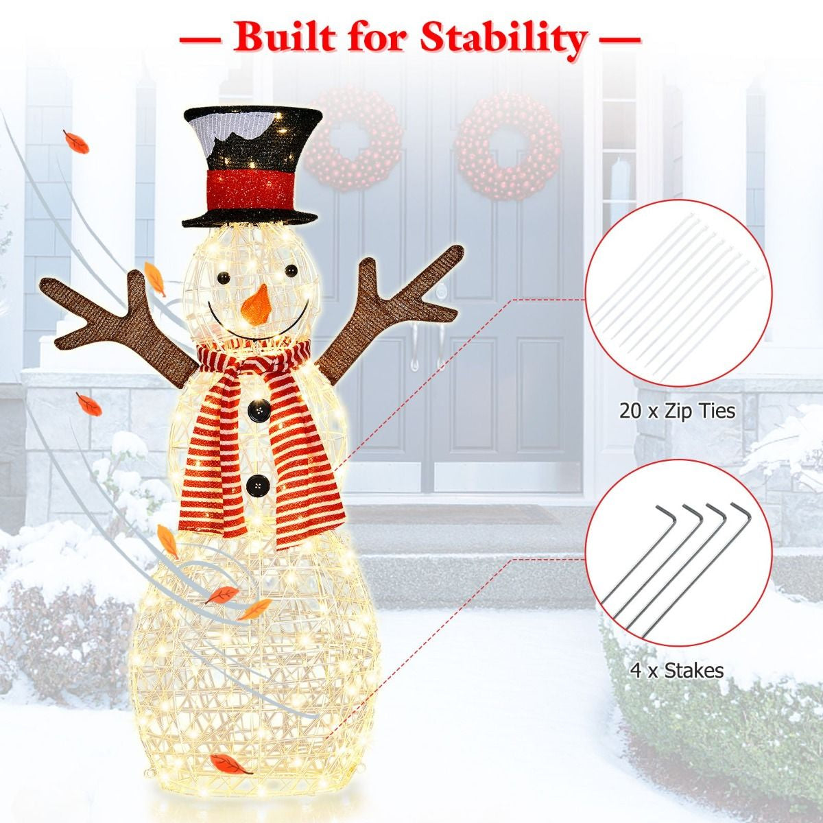 Christmas Wonderland Combo Set: Artificial Xmas Tree + Pre-Lit Snowman + Lighted Gift Boxes