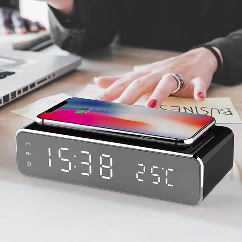 Sleek LED Electric Alarm Clock with Wireless Charging and Thermometer – Perfect Desktop Companion