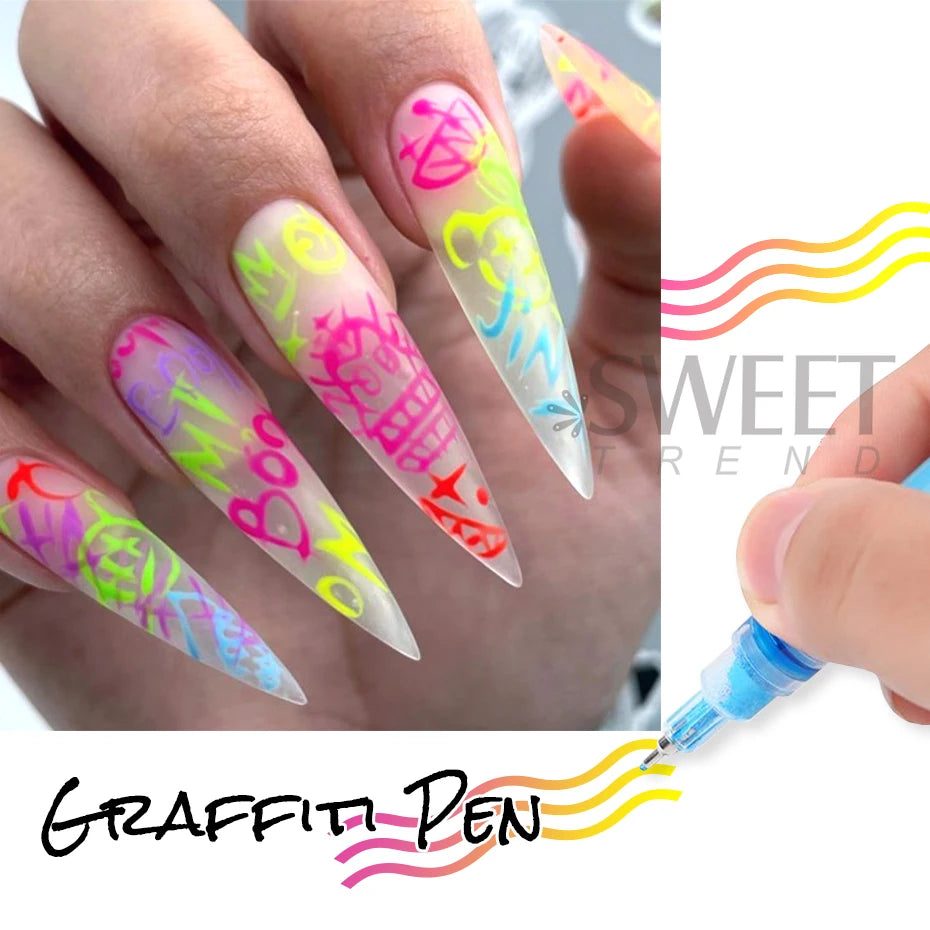 12 Colors Y2K Graffiti Nail Polish Pen Acrylic Painting Pencil.