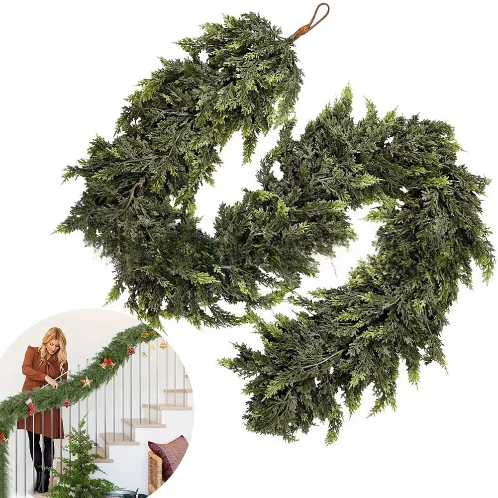 6Ft Pinegarland for Christmas Artificial Cedar Garlands Denses Real-Touch Wreath Ornament for Holiday Fireplace Table Home Decor