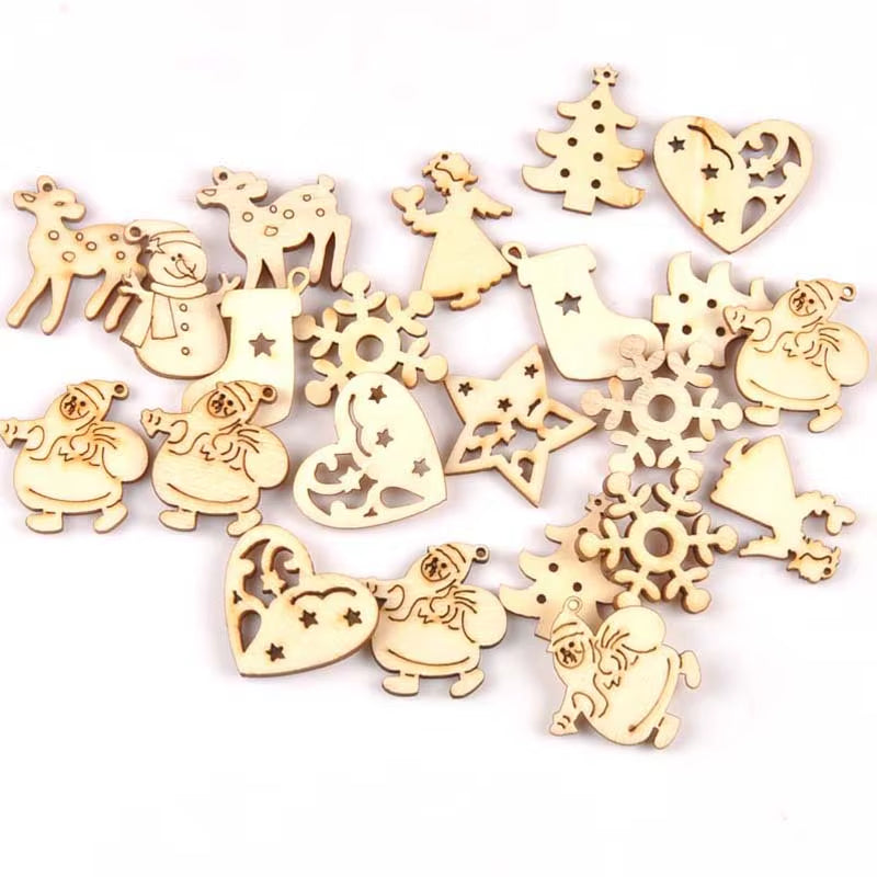 DIY Natural Wooden Chip Christmas Tree Hanging Ornaments Pendant Kids Gifts Snowman Xmas Ornaments Decorations Mt2521