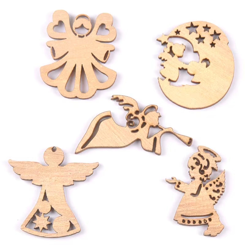 DIY Natural Wooden Chip Christmas Tree Hanging Ornaments Pendant Kids Gifts Snowman Xmas Ornaments Decorations Mt2521