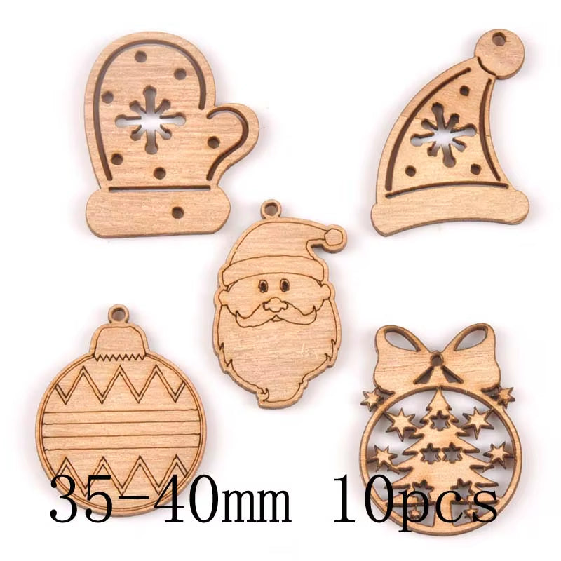 DIY Natural Wooden Chip Christmas Tree Hanging Ornaments Pendant Kids Gifts Snowman Xmas Ornaments Decorations Mt2521