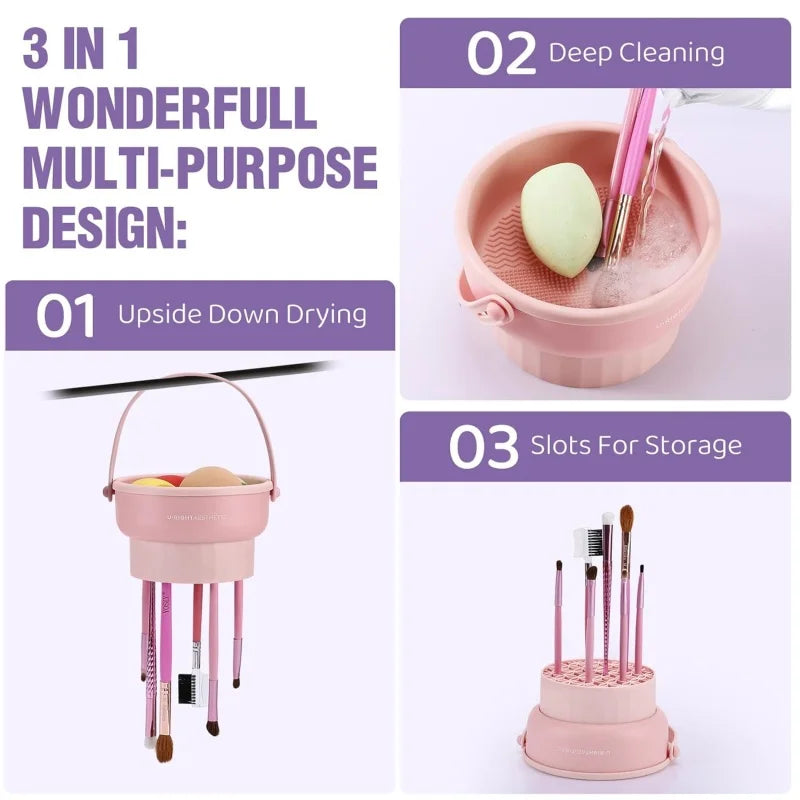 Makeup Brush Cleaner Mat 3 in 1 Silicone Washing Bowl.