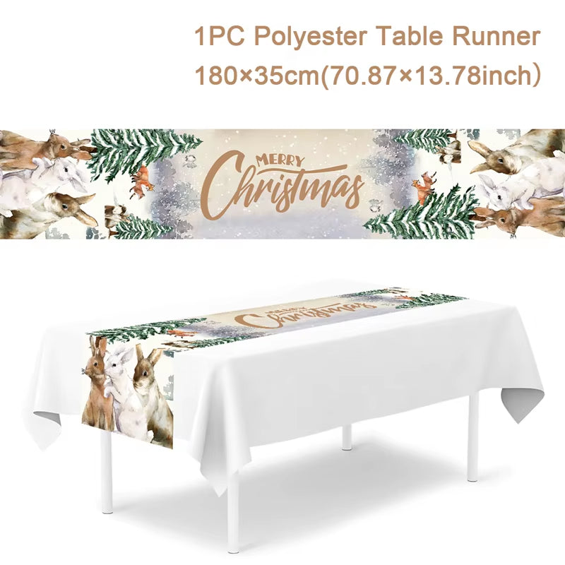 Christmas Table Runner Merry Christmas Decoration for Home Xmas Decor 2024 Navidad Notal Noel Xmas Ornament Happy New Year 2025