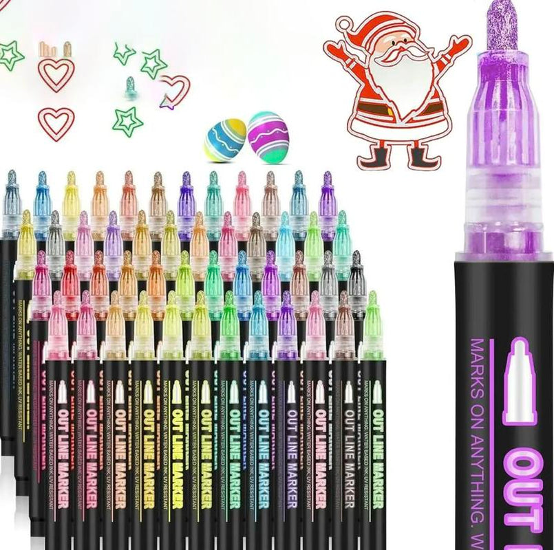 Vibrant Multi-Color Double Outline Marker Pens - Perfect for Creative DIY, Graffiti, and Scrapbooking (Available in 8, 24, 36, or 48 Colors)