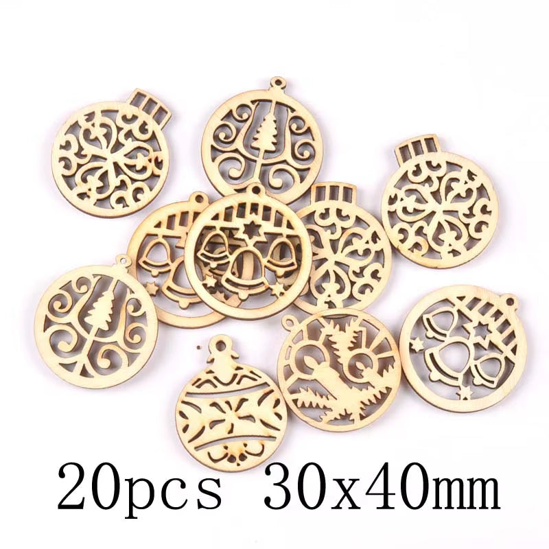 DIY Natural Wooden Chip Christmas Tree Hanging Ornaments Pendant Kids Gifts Snowman Xmas Ornaments Decorations Mt2521