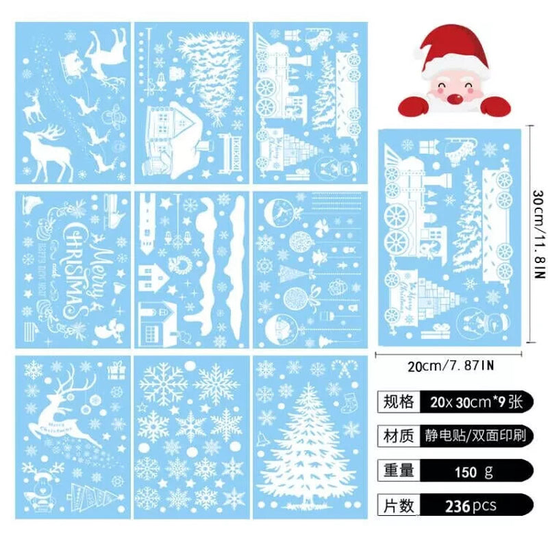 236Pcs Christmas Removable Window Stickers Xmas Art Decal Wall Home Shop Decor
