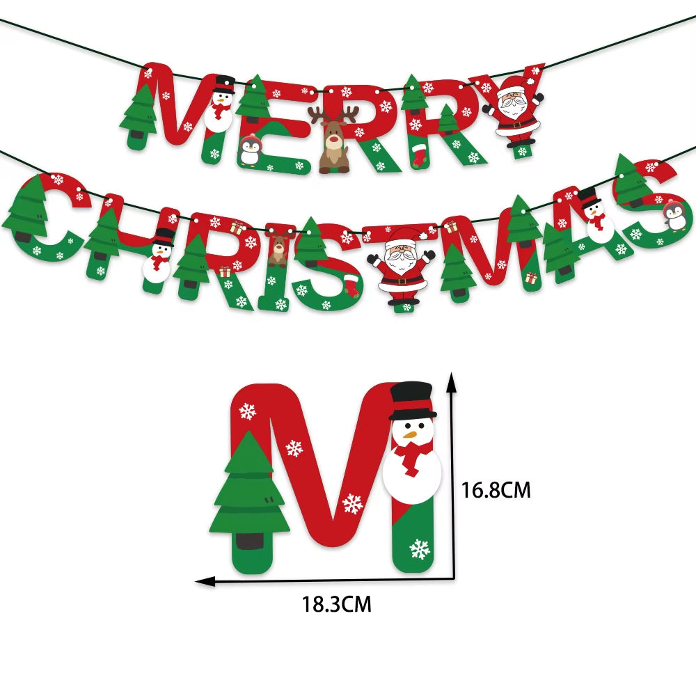 Red and Green Merry Christmas Banner Christmas Sign Garlands Santa Claus Snowman Christmas Party Decorations Xmas Gift New Year