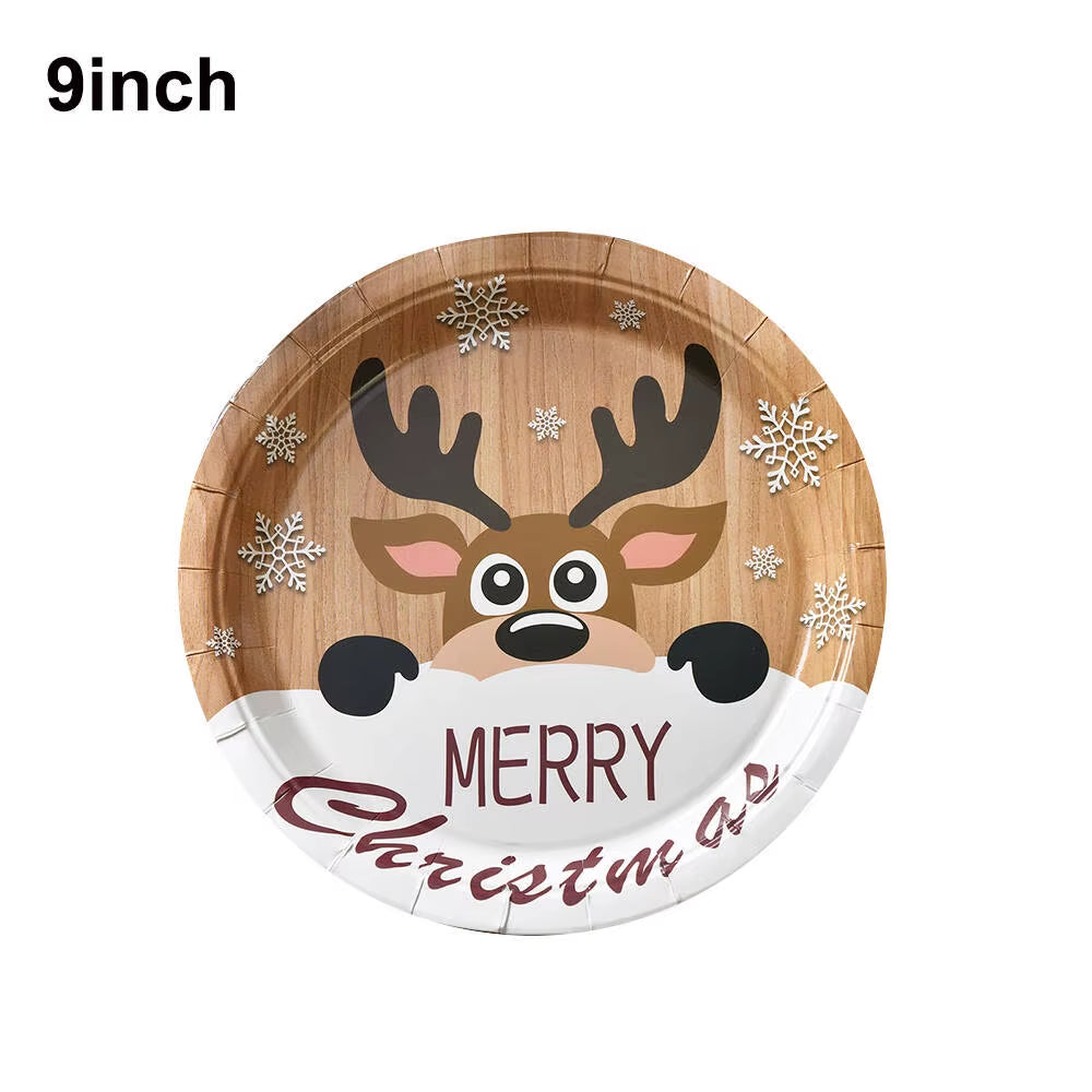 10-50Pcs 9Inch Christmas Disposable Paper Plates Vintage Xmas Party Table Decoration Holiday Party Supplies Dessert/Salad Plates