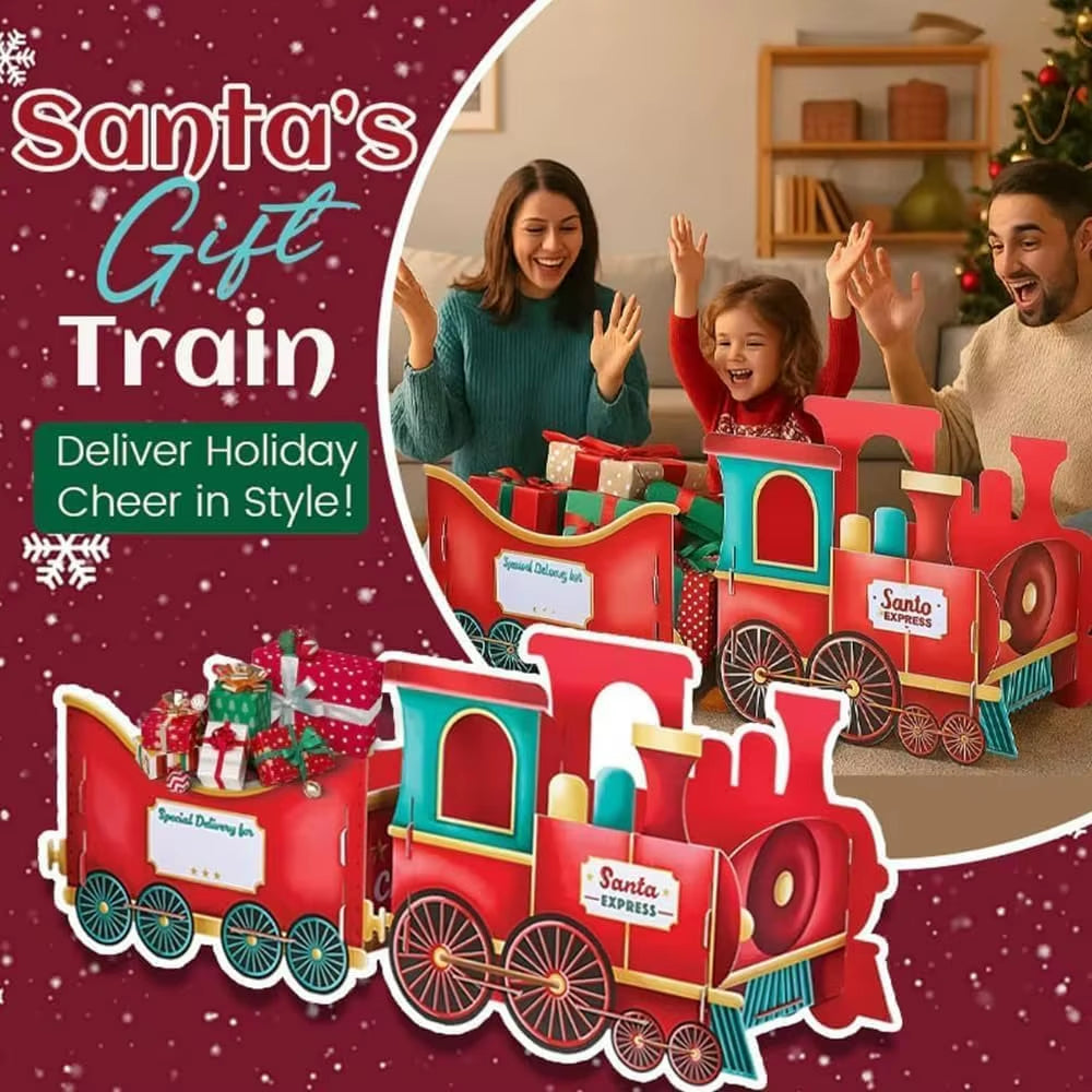 Santa Gift Train,Christmas Train Present, Whimsical Gingerbread-Style Christmas Cardboard Trains,Xmas Decoration Gifts Storage