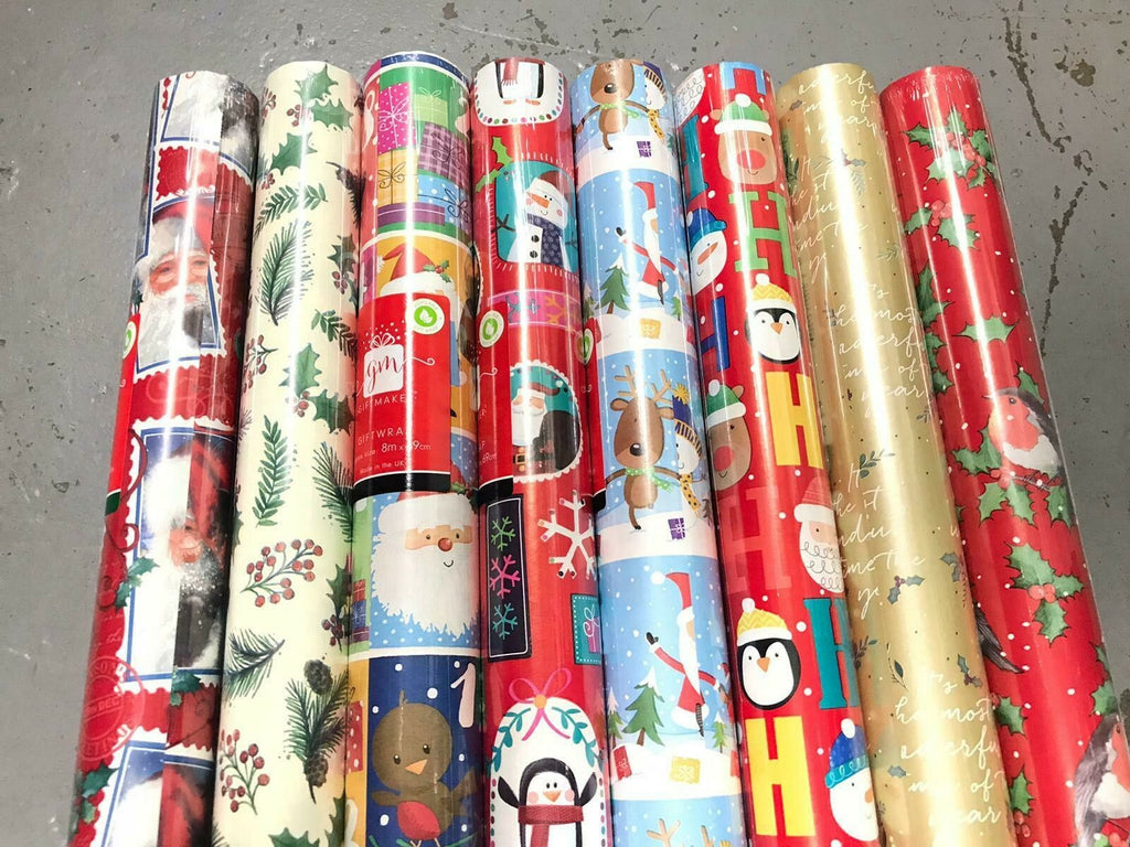20M Christmas Gift Wrap Paper Xmas Prizes Presents Wrap Rolls Assorted Designs