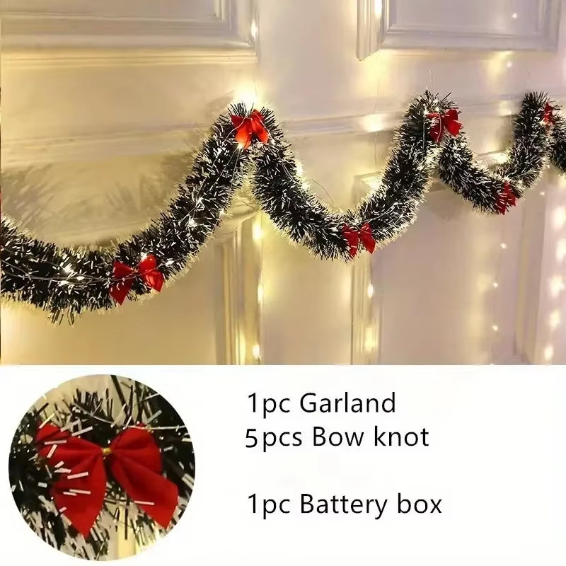 Christmas Tinsel Garland Artificial Christmas Garland with LED Lights Xmas Metallic Twist Hanging Garland Fireplace 2M