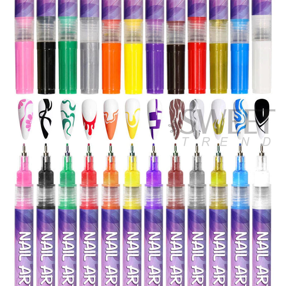 12 Colors Y2K Graffiti Nail Polish Pen Acrylic Painting Pencil.