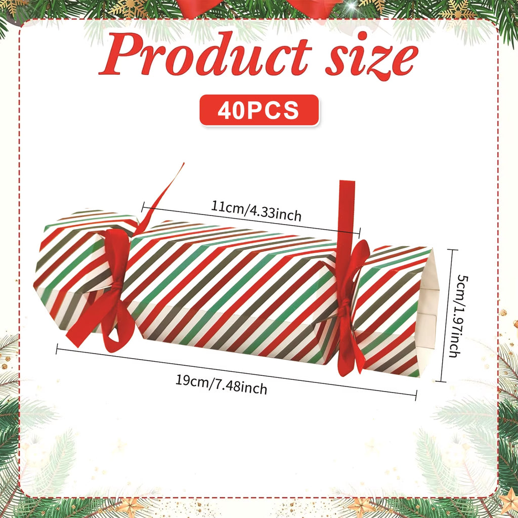 40 Packs DIY Christmas Party Cracker Kit Snowflake & Reindeer Design No-Snap Xmas Party Table Favors with Candy Boxes for Holida
