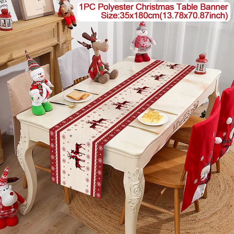 Christmas Table Runner Merry Christmas Decoration for Home Xmas Decor 2024 Navidad Notal Noel Xmas Ornament Happy New Year 2025