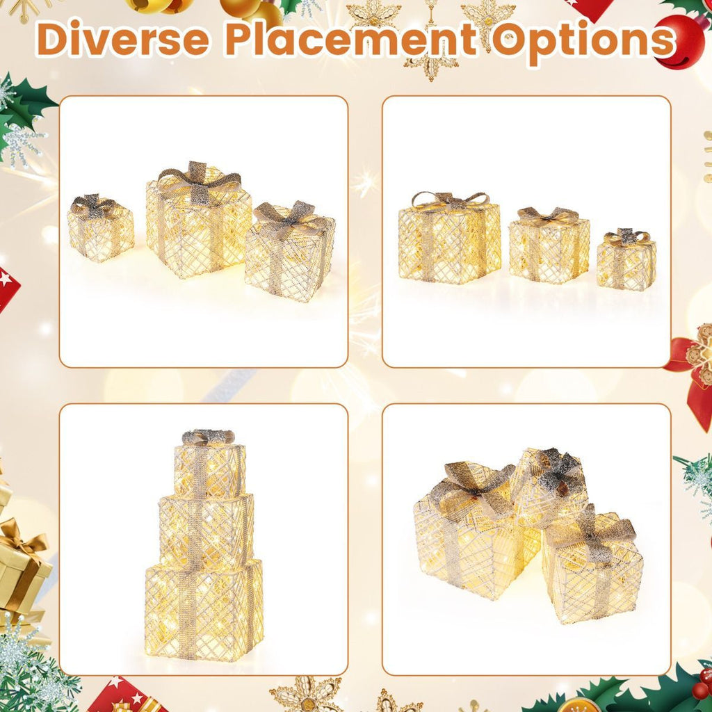Christmas Wonderland Combo Set: Artificial Xmas Tree + Pre-Lit Snowman + Lighted Gift Boxes