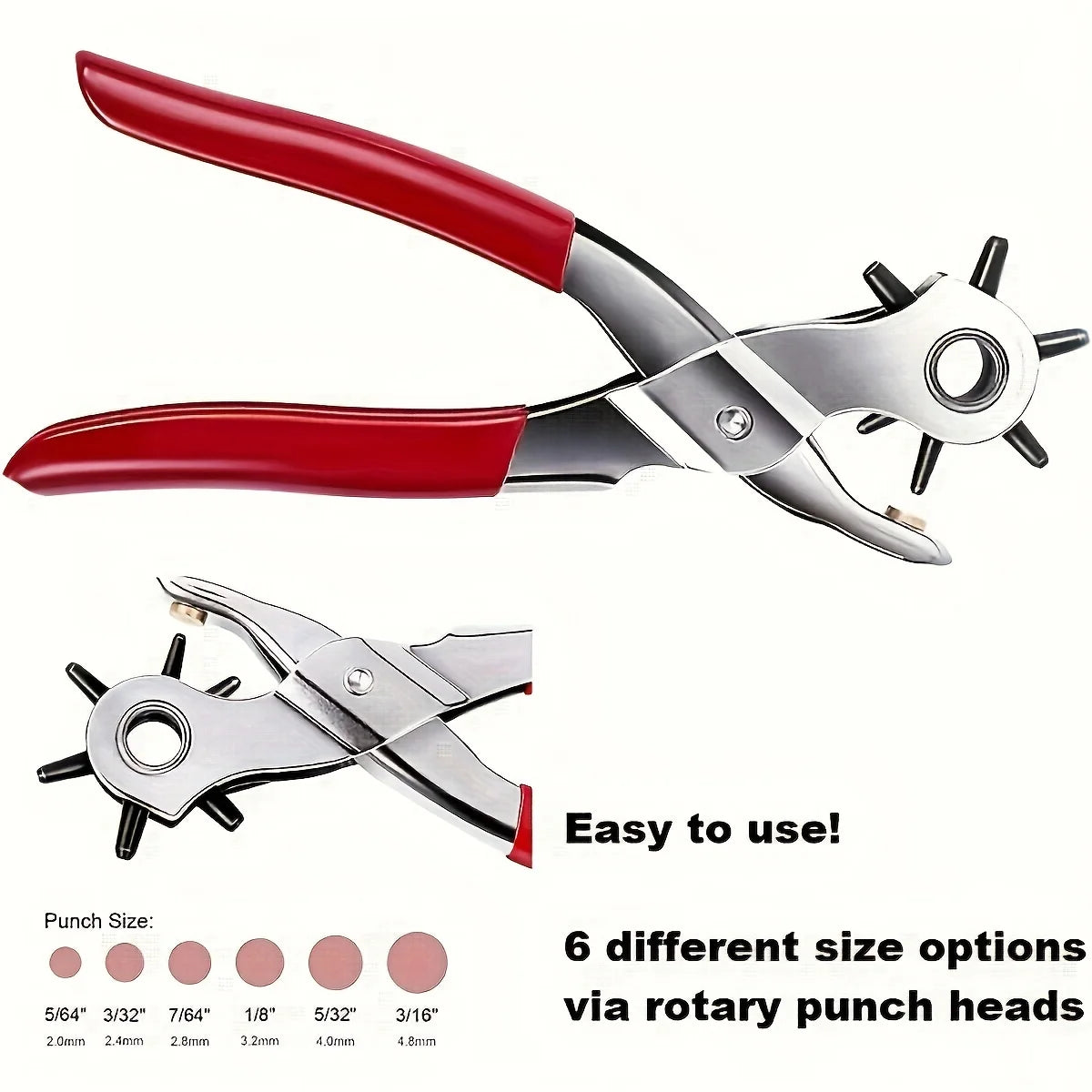 Leather Hole Punch,9" Belt Hole Puncher for Leather Heavy Duty, 6 Size Revolving Leather Belt Hand Hole Puncher
