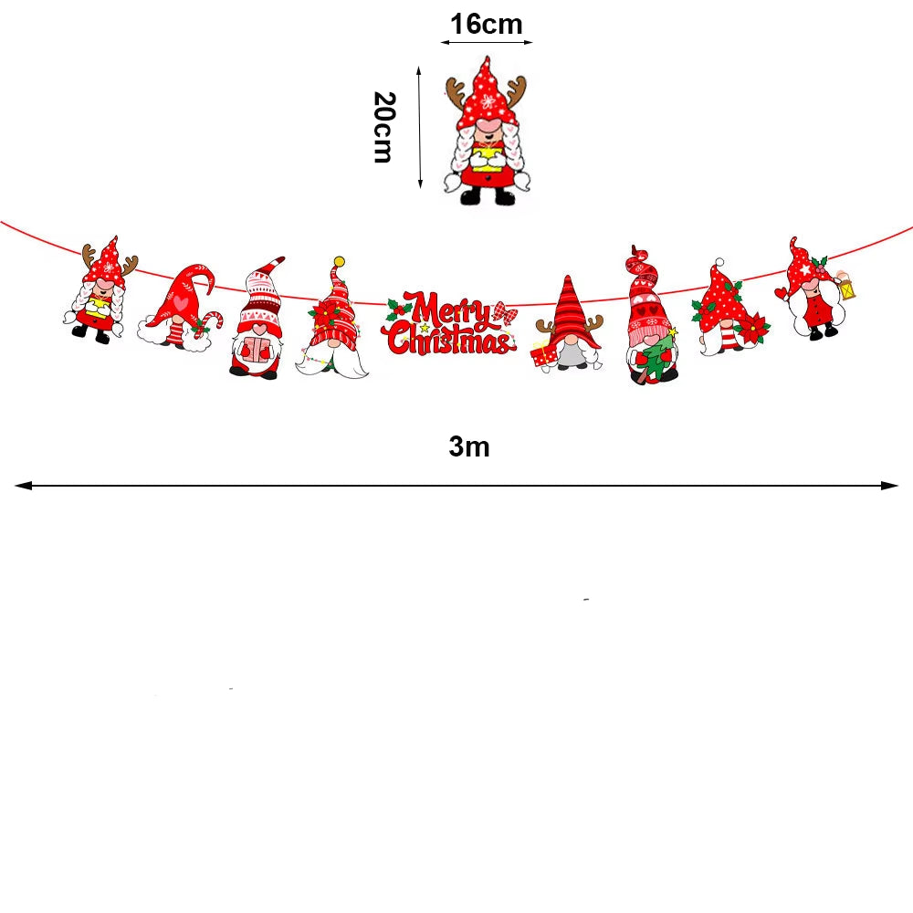 Red and Green Merry Christmas Banner Christmas Sign Garlands Santa Claus Snowman Christmas Party Decorations Xmas Gift New Year