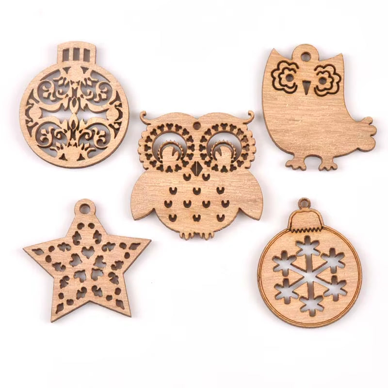 DIY Natural Wooden Chip Christmas Tree Hanging Ornaments Pendant Kids Gifts Snowman Xmas Ornaments Decorations Mt2521