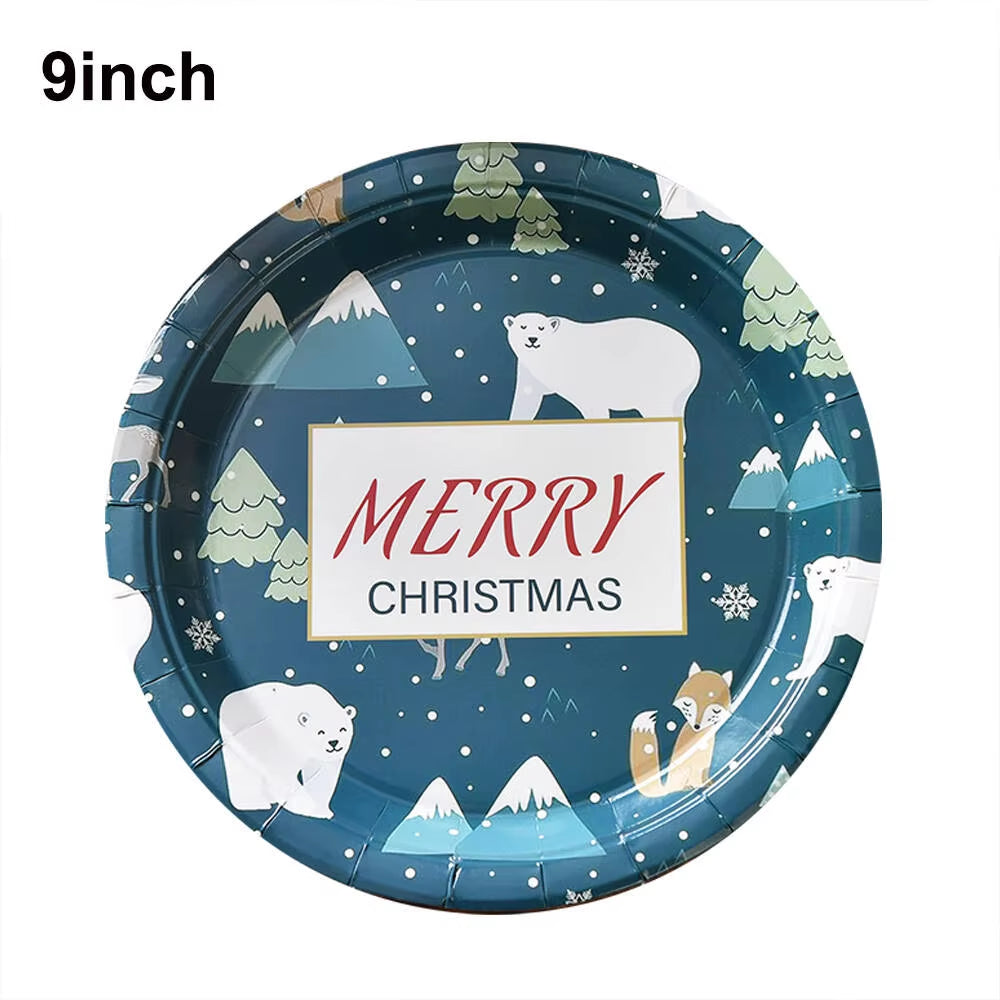 10-50Pcs 9Inch Christmas Disposable Paper Plates Vintage Xmas Party Table Decoration Holiday Party Supplies Dessert/Salad Plates