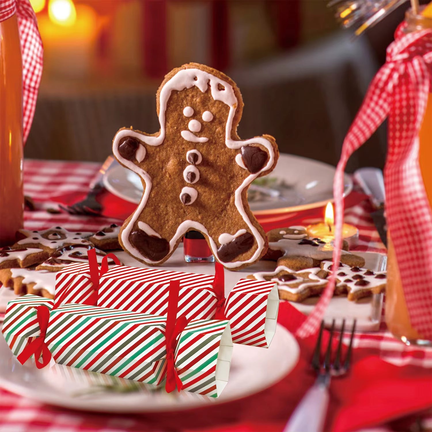 40 Packs DIY Christmas Party Cracker Kit Snowflake & Reindeer Design No-Snap Xmas Party Table Favors with Candy Boxes for Holida