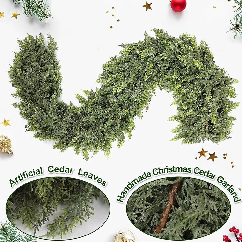 6Ft Pinegarland for Christmas Artificial Cedar Garlands Denses Real-Touch Wreath Ornament for Holiday Fireplace Table Home Decor