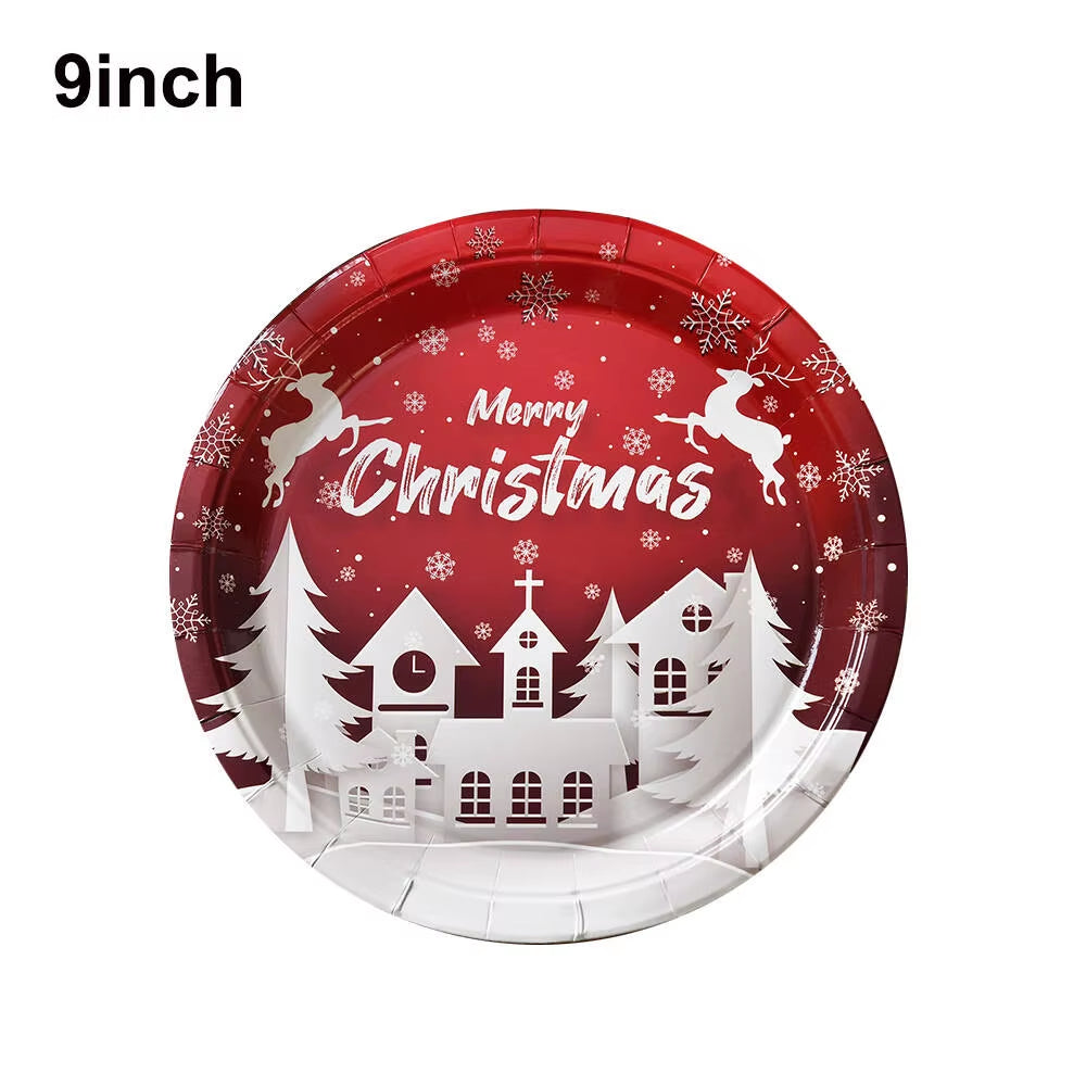 10-50Pcs 9Inch Christmas Disposable Paper Plates Vintage Xmas Party Table Decoration Holiday Party Supplies Dessert/Salad Plates