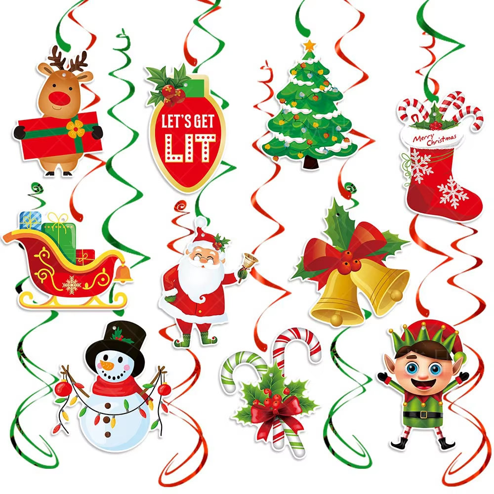 Red and Green Merry Christmas Banner Christmas Sign Garlands Santa Claus Snowman Christmas Party Decorations Xmas Gift New Year