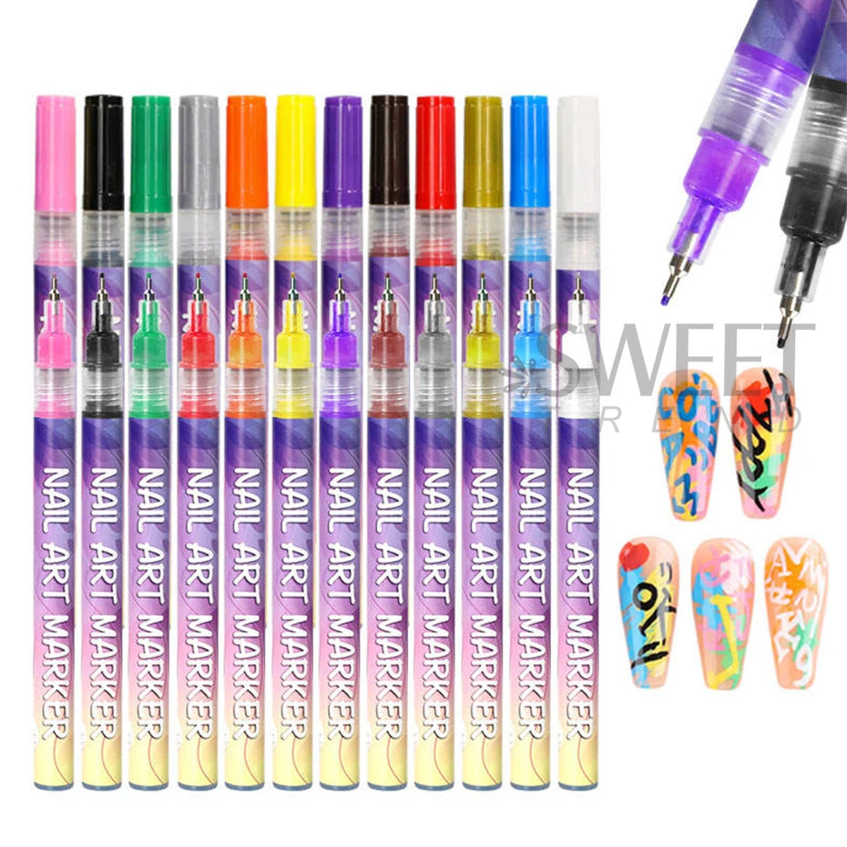 12 Colors Y2K Graffiti Nail Polish Pen Acrylic Painting Pencil.