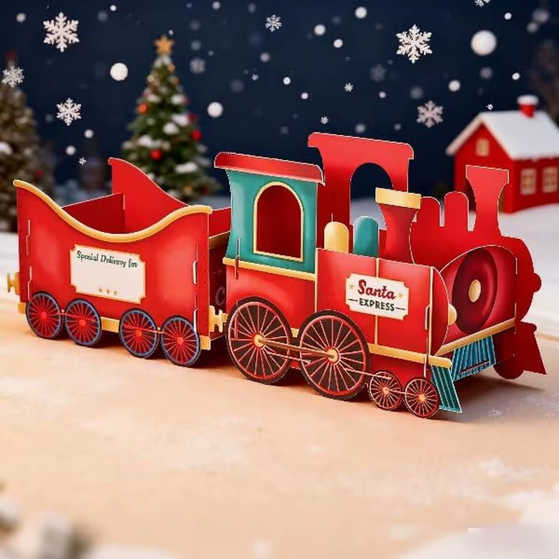 Santa Gift Train,Christmas Train Present, Whimsical Gingerbread-Style Christmas Cardboard Trains,Xmas Decoration Gifts Storage
