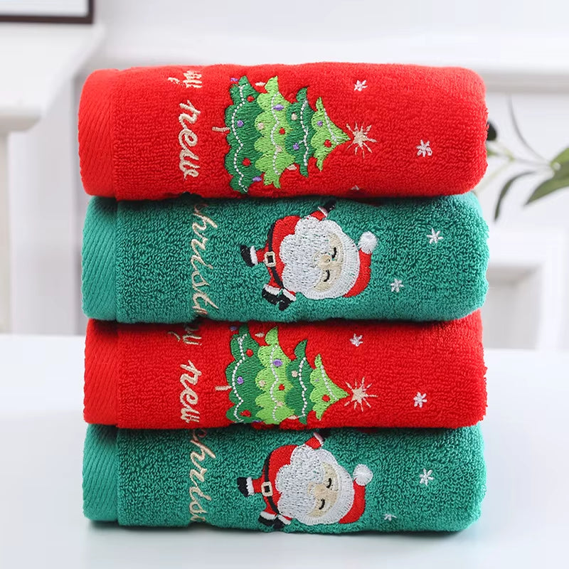 4PCS New Navidad Xmas Face Towel Christmas Decor Red Santa Claus New Year Gift Home Bathroom Washing Hand Towel Cloth Man Woman