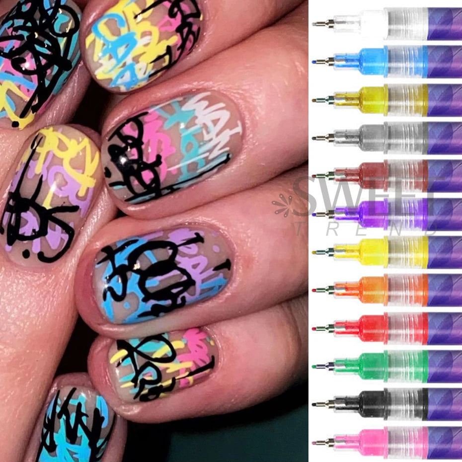 12 Colors Y2K Graffiti Nail Polish Pen Acrylic Painting Pencil.