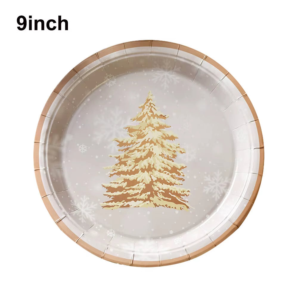 10-50Pcs 9Inch Christmas Disposable Paper Plates Vintage Xmas Party Table Decoration Holiday Party Supplies Dessert/Salad Plates