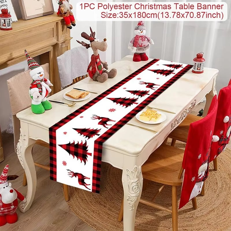 Christmas Table Runner Merry Christmas Decoration for Home Xmas Decor 2024 Navidad Notal Noel Xmas Ornament Happy New Year 2025