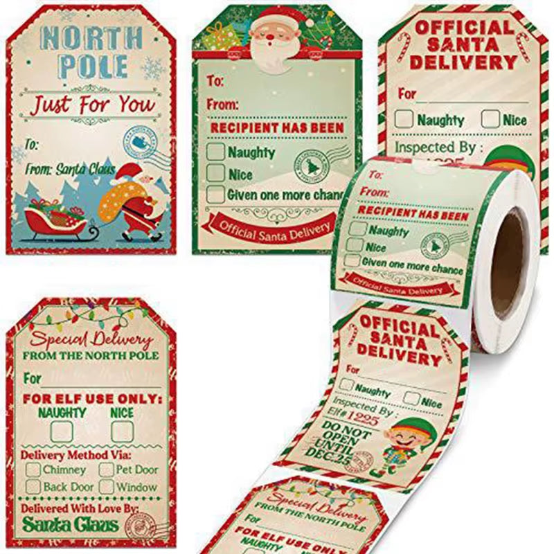 200Pcs Merry Christmas Gift Tags Sticker Santa Claus Gift Labels Stickers Xmas Cards Decor Christmas Decoration 2024 NEW Year