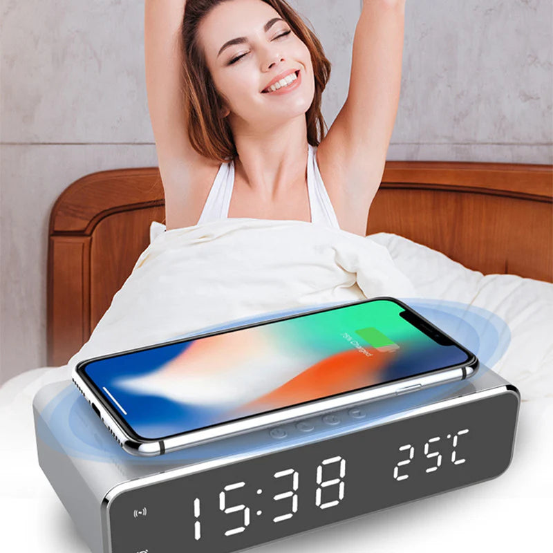Sleek LED Electric Alarm Clock with Wireless Charging and Thermometer – Perfect Desktop Companion
