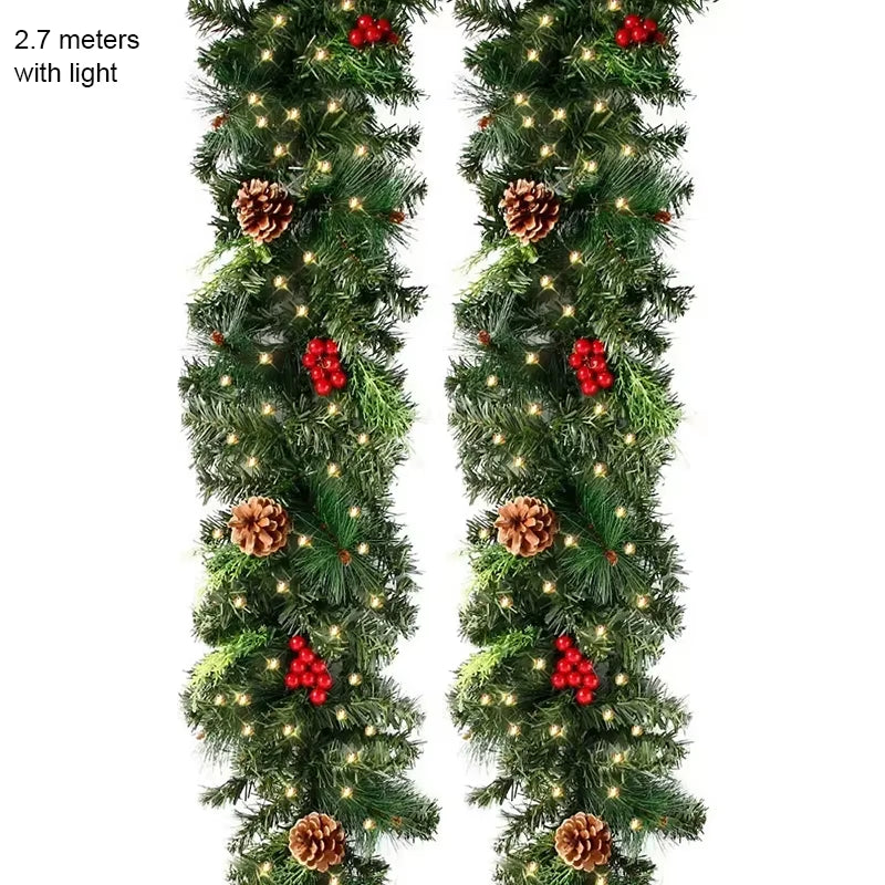 Christmas Garland with Pinecones and Red Berries, 2.7M Artificial Xmas Garlands, Xmas Tree Rattan Banner, Christmas Decorations