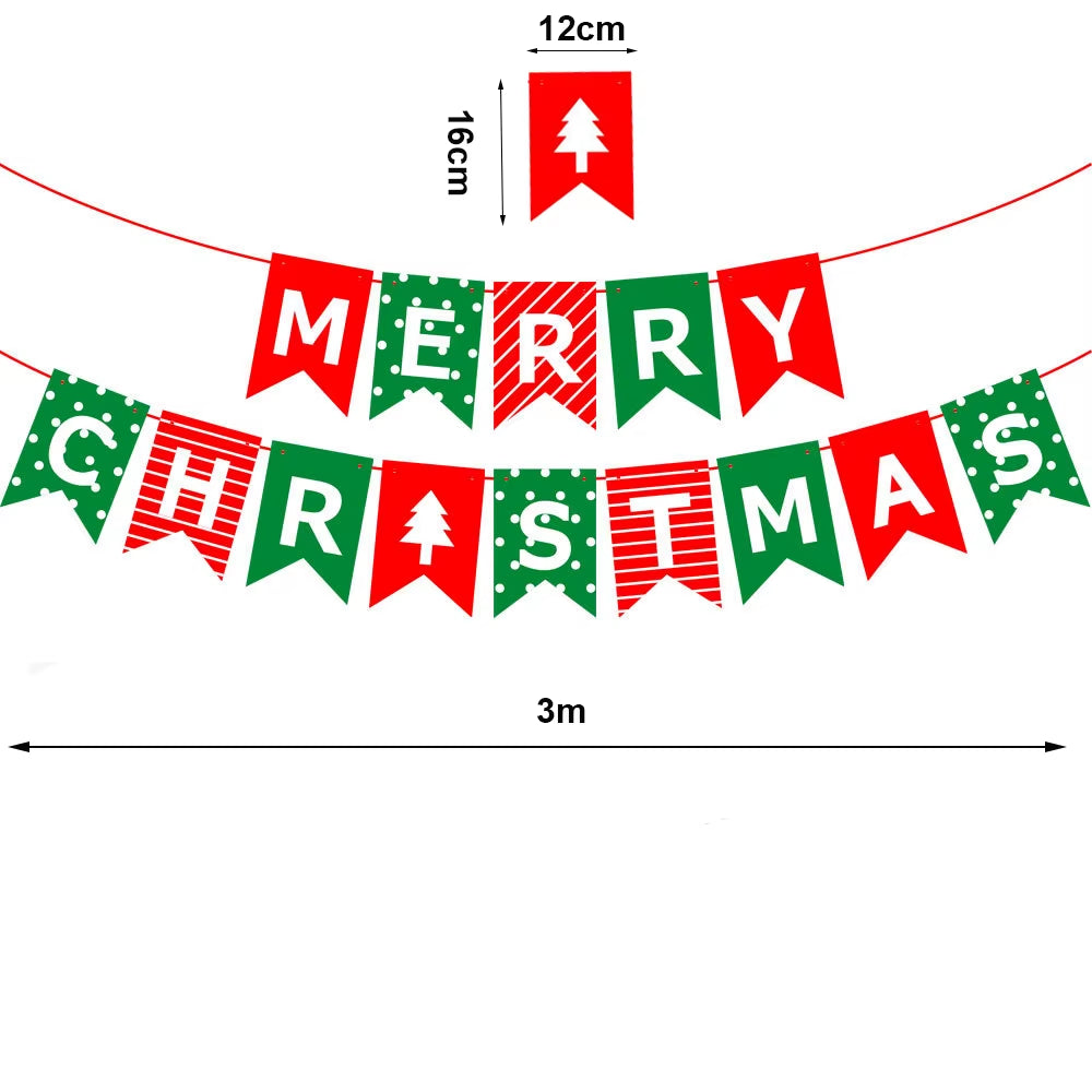Red and Green Merry Christmas Banner Christmas Sign Garlands Santa Claus Snowman Christmas Party Decorations Xmas Gift New Year