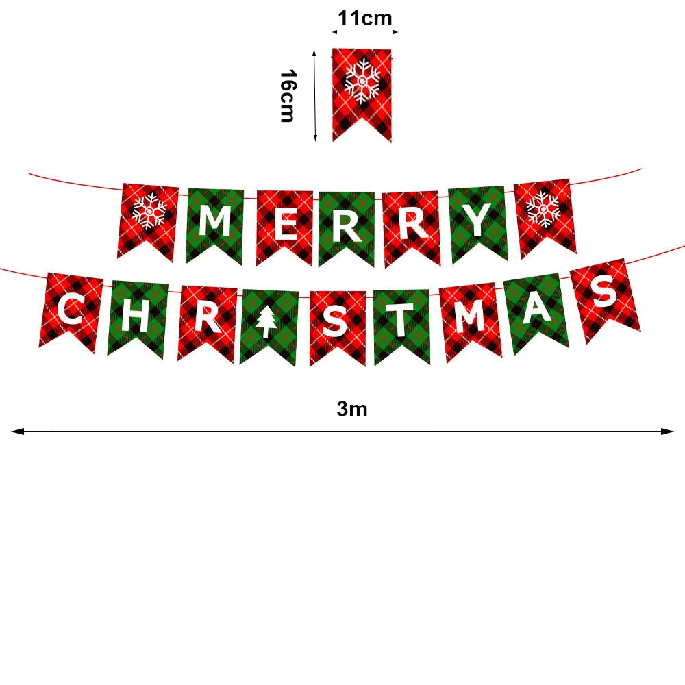 Red and Green Merry Christmas Banner Christmas Sign Garlands Santa Claus Snowman Christmas Party Decorations Xmas Gift New Year