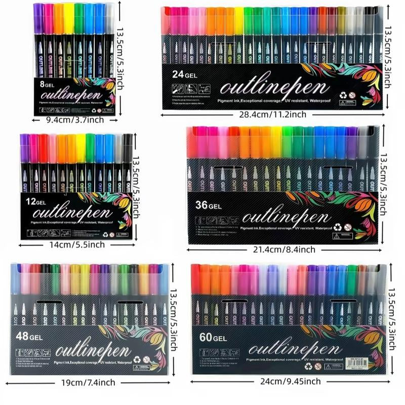 Vibrant Multi-Color Double Outline Marker Pens - Perfect for Creative DIY, Graffiti, and Scrapbooking (Available in 8, 24, 36, or 48 Colors)
