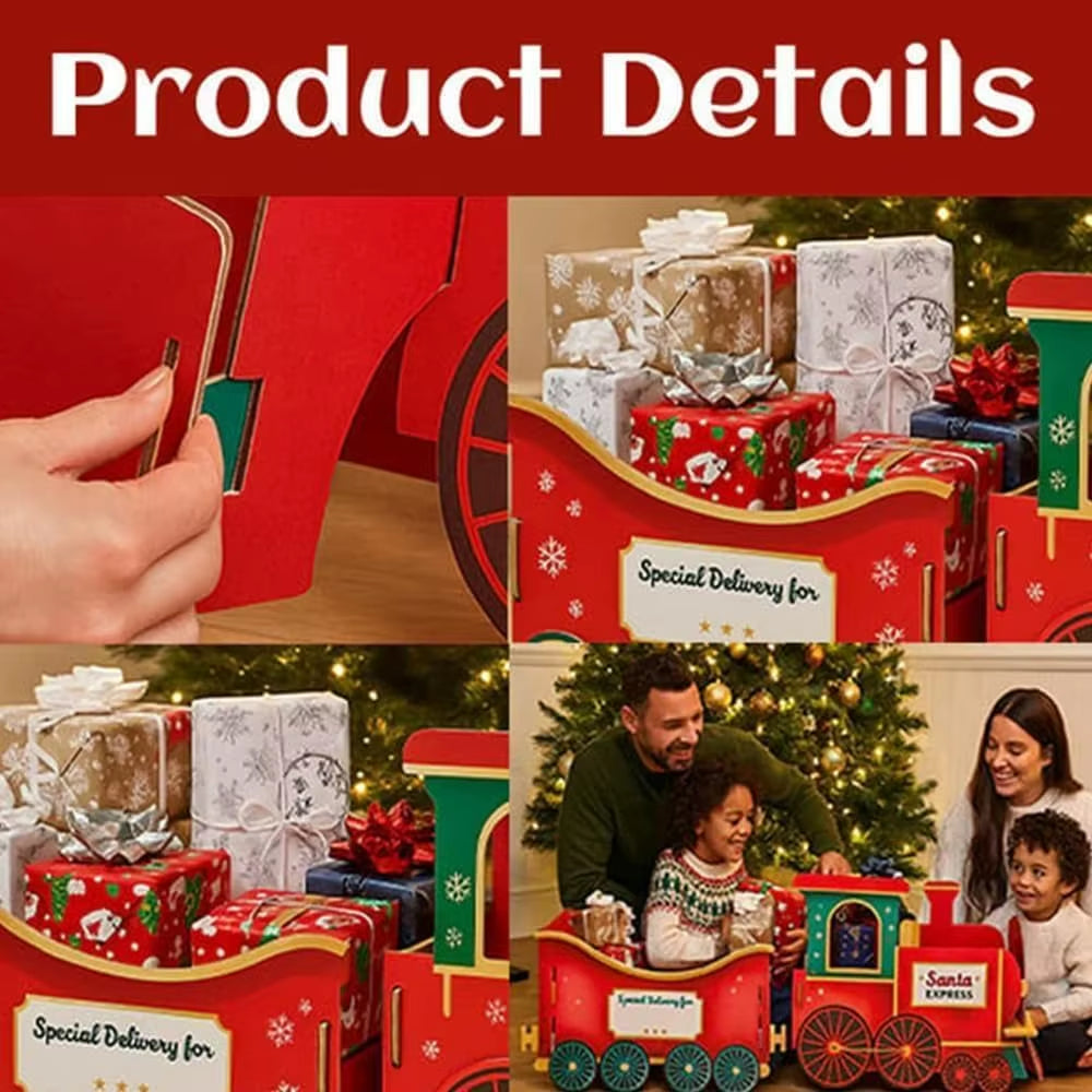 Santa Gift Train,Christmas Train Present, Whimsical Gingerbread-Style Christmas Cardboard Trains,Xmas Decoration Gifts Storage