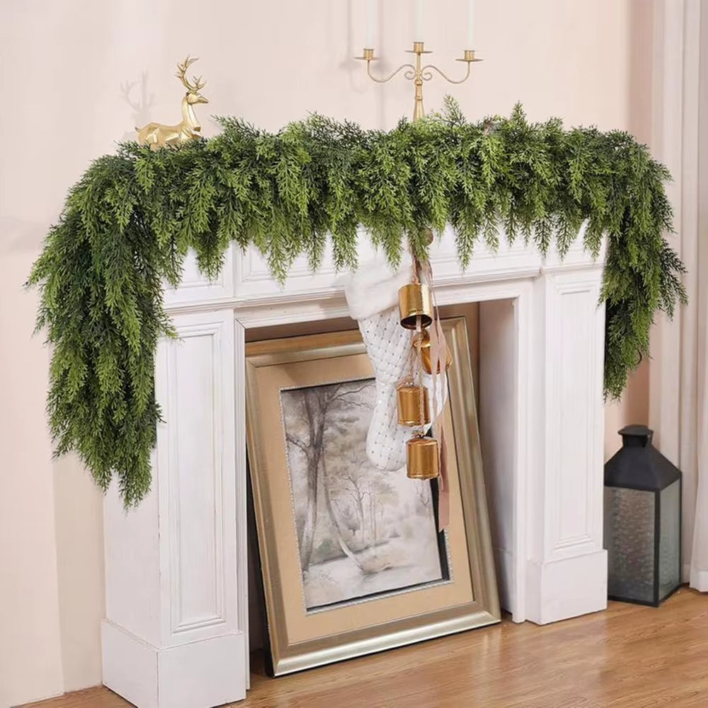 6Ft Pinegarland for Christmas Artificial Cedar Garlands Denses Real-Touch Wreath Ornament for Holiday Fireplace Table Home Decor