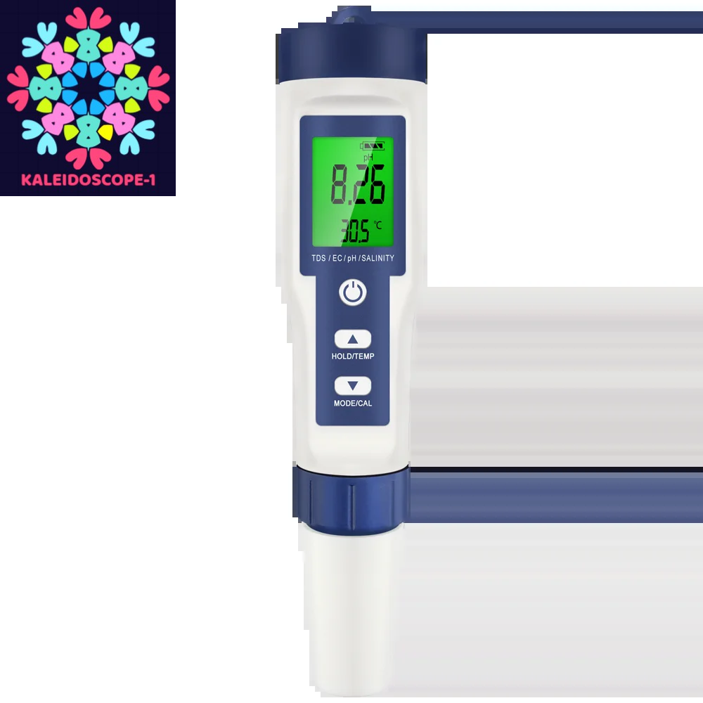 5 in 1 Digital PH TDS EC Meter Pen Salinity Temperature Tester Conductivity Filter Purity with Backlight for Aquarium Water