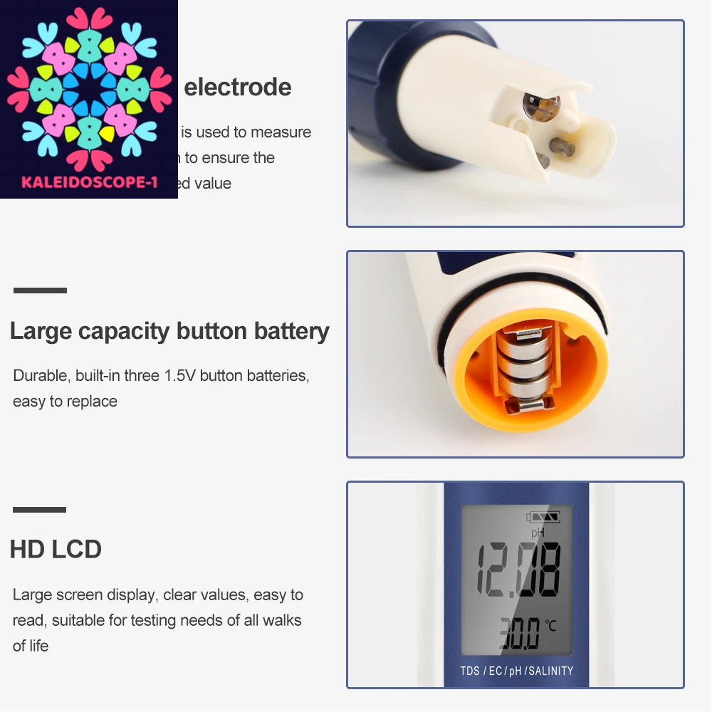 5 in 1 Digital PH TDS EC Meter Pen Salinity Temperature Tester Conductivity Filter Purity with Backlight for Aquarium Water